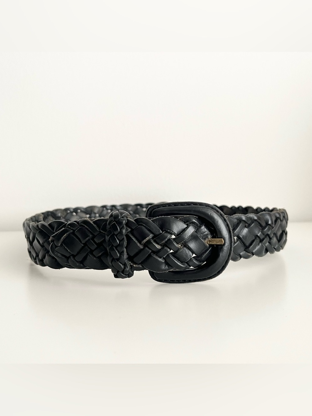 Lands' End Women's Braided Black Leather Belt Size 26 Made in Turkey Classic